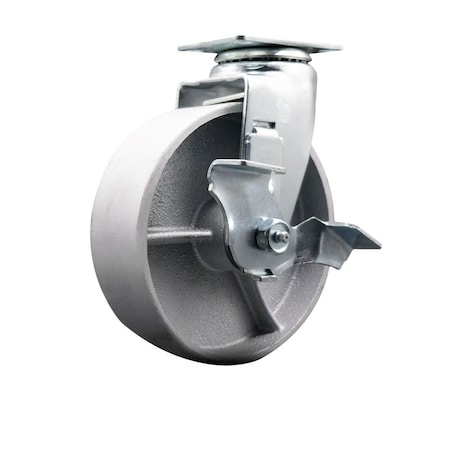 Service Caster 6'' Semi Steel Cast Iron Swivel Caster with Bronze Bearing and Brake SCC-20S620-SSBZ-TLB